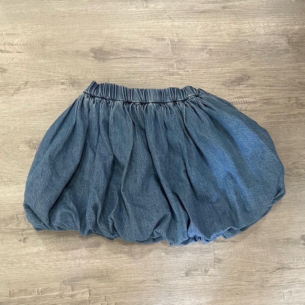 Blank NYC Denim Bubble mini Skirt stretch waistband pocket sides Sz XS
